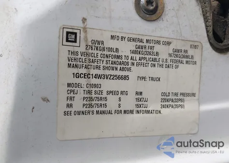 1997 Chevrolet C1500 Fleetside from USA, damaged, VIN 1GCEC14W3VZ256685